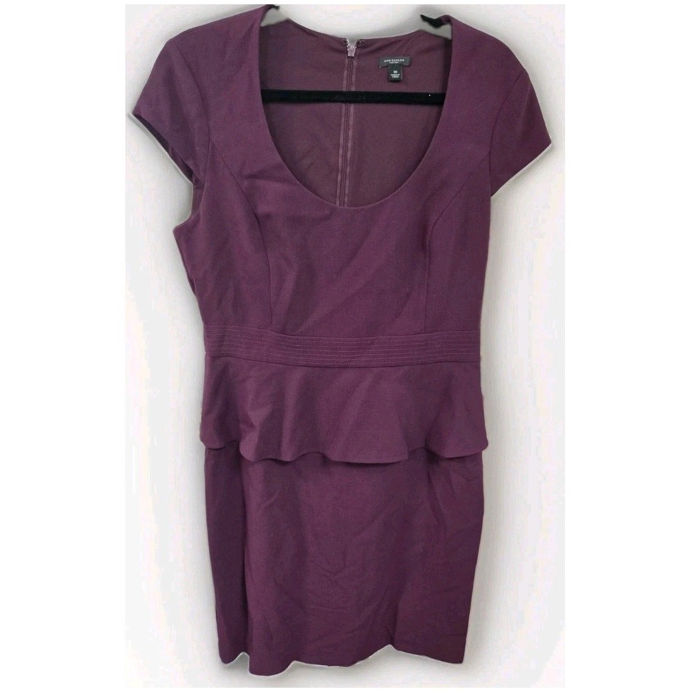 Ann Taylor Womens Purple Peplum Sheath Dress Size 10 Cap Sleeve Scoop Neck Plum